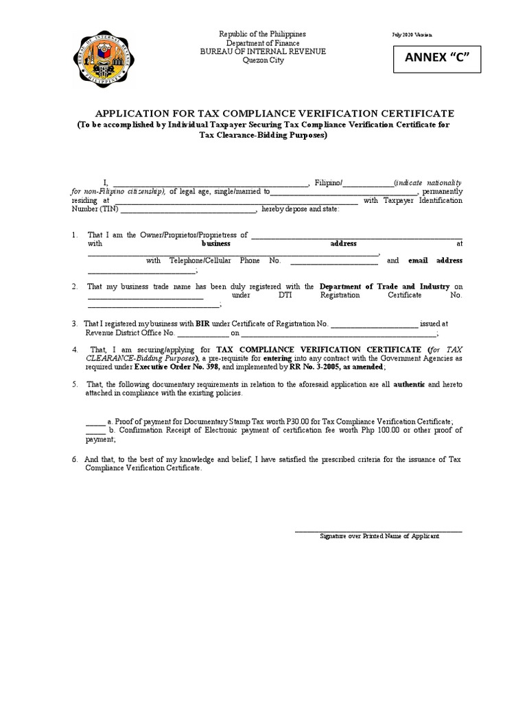 TCVC Application for Tax Clearance | PDF | Public Law | Governance