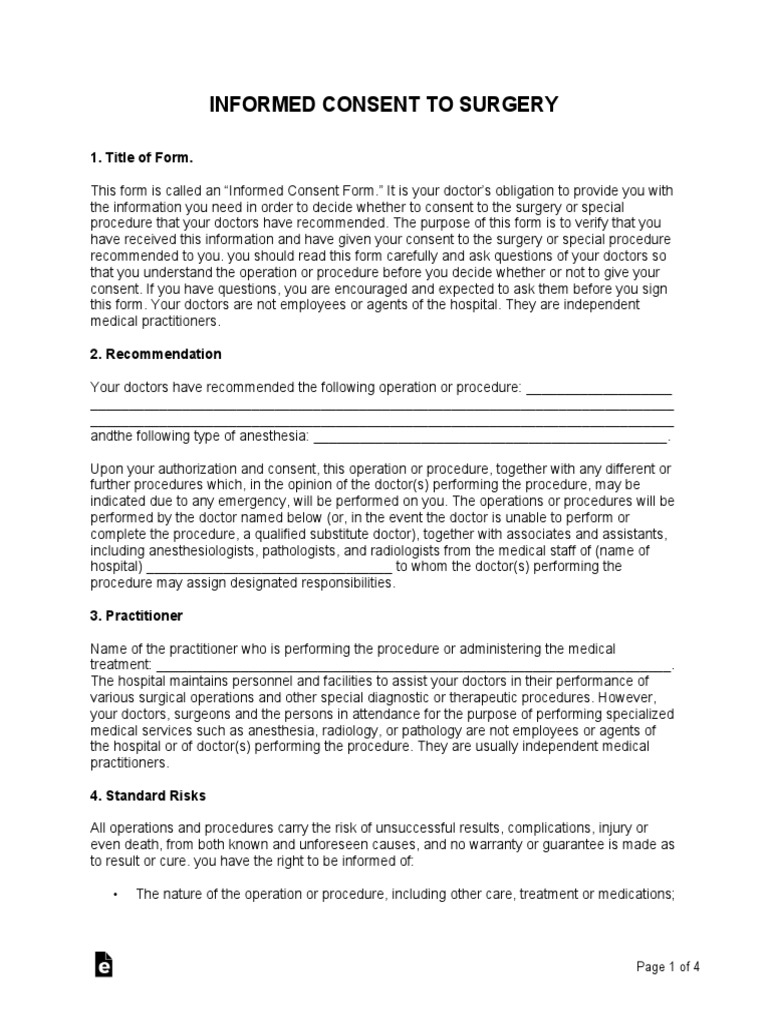 Informed Consent To Surgery: 1. Title of Form | PDF | Informed Consent ...