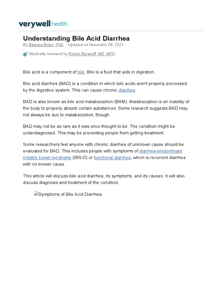 Understanding Bile Acid Diarrhea PDF Diarrhea Irritable Bowel Syndrome