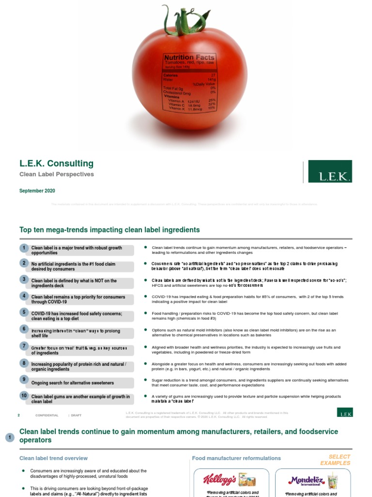 L.E.K. Consulting: Clean Label Perspectives | PDF | Foods | Food Safety