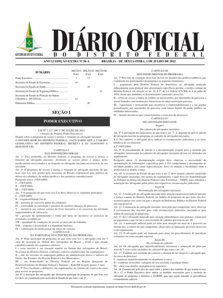 Dodf 056 01-07-2022 Edicao Extra A | PDF | Advogado | Orçamento
