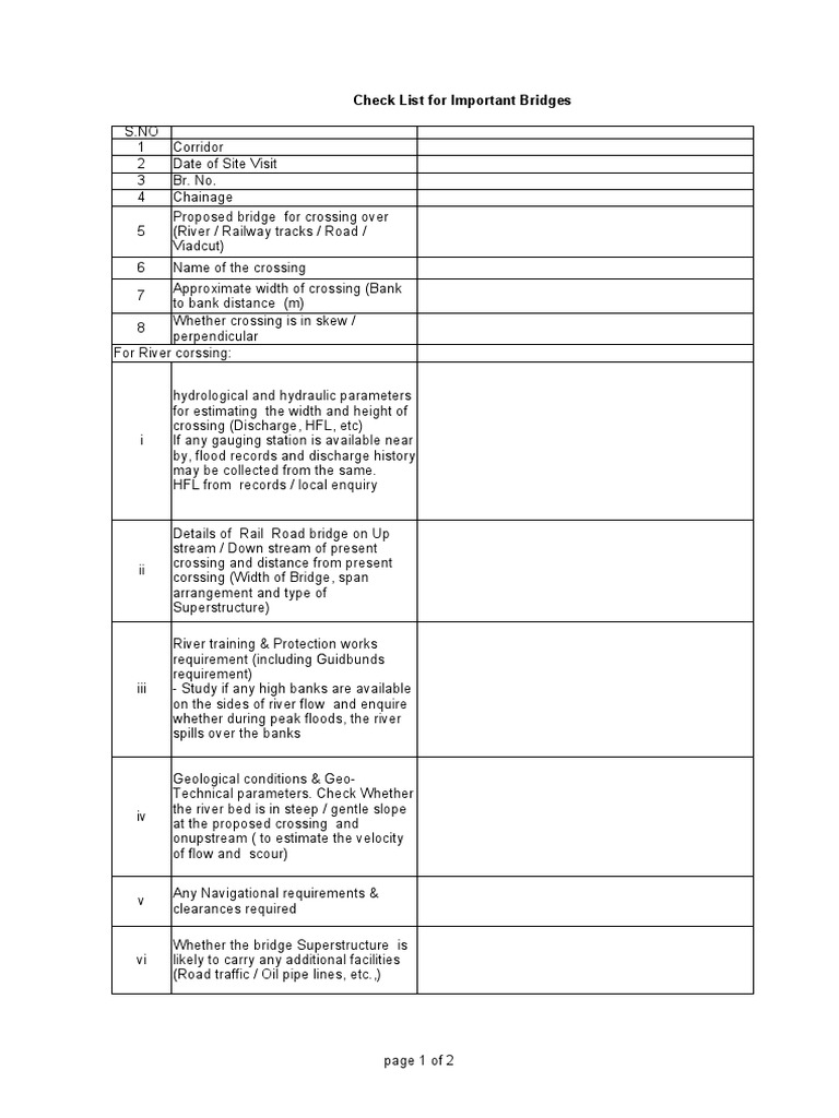Checklist for Important Bridges PDF River Flood