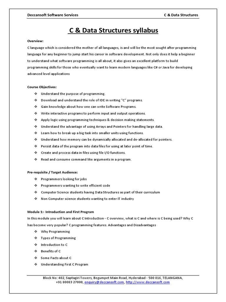 C & Data Structures Syllabus | PDF | Pointer (Computer Programming ...