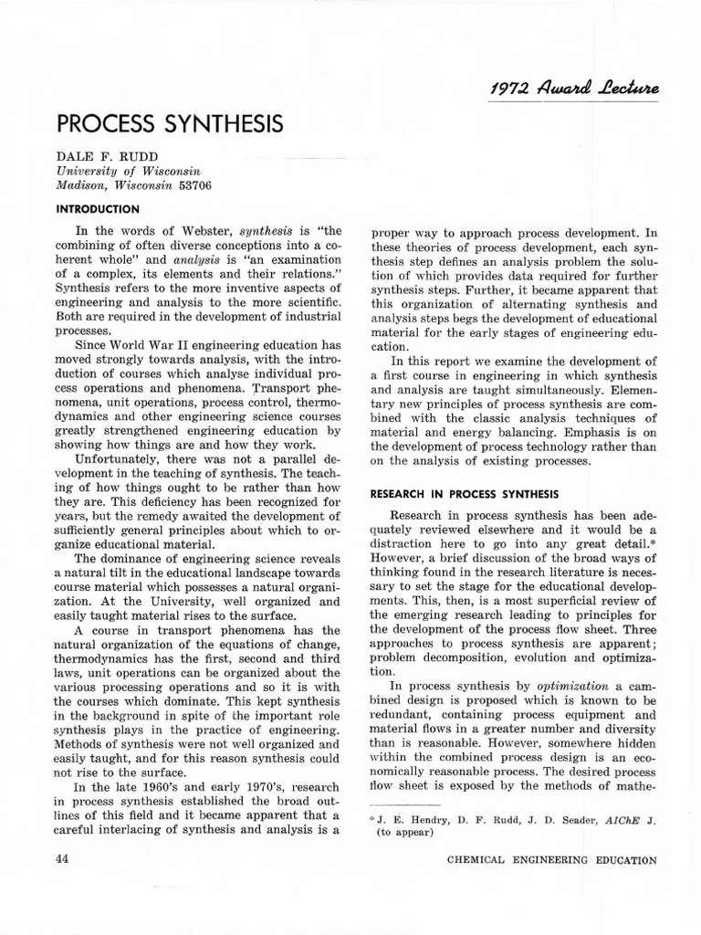 Process Synthesis in Engineering Education | PDF | Chlorine | Water
