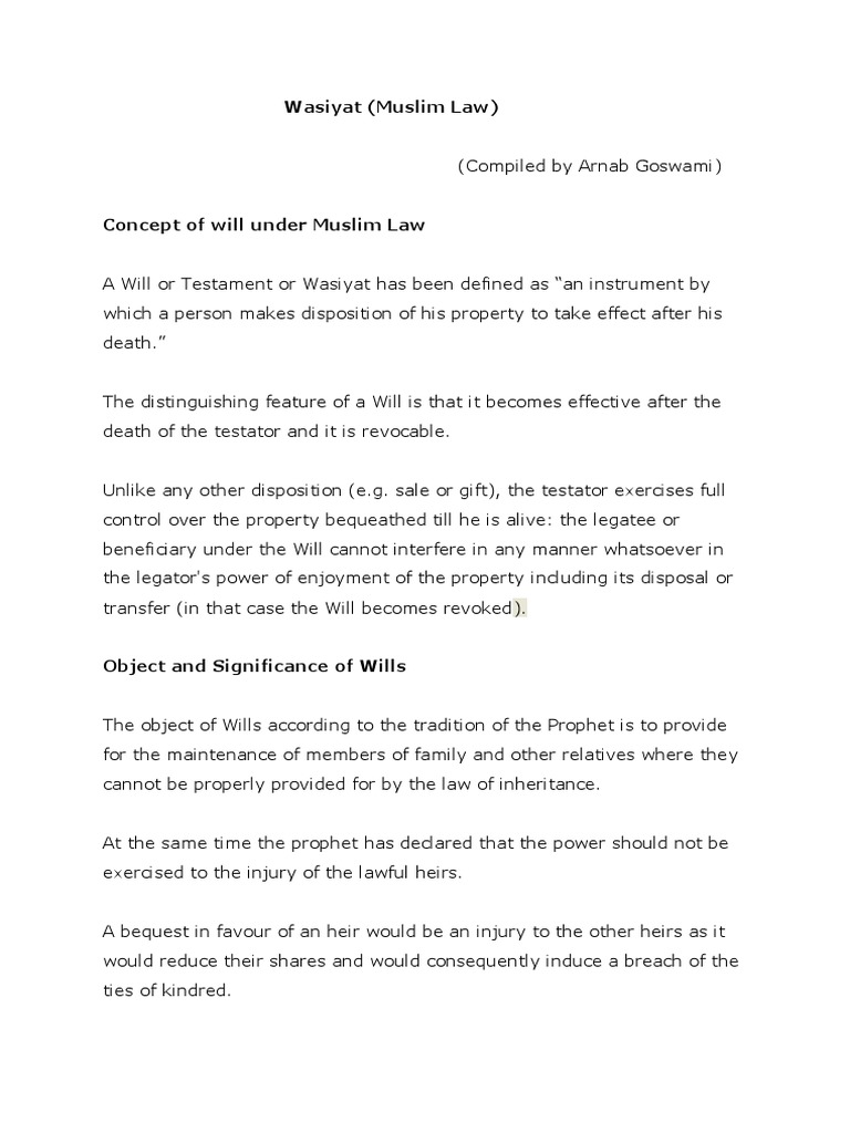 Wasiyat Muslim | PDF | Will And Testament | Probate