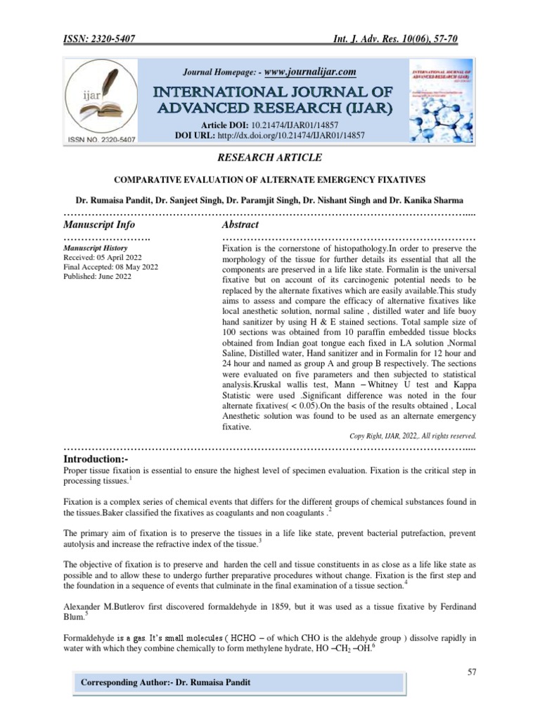 Comparative Evaluation of Alternate Emergency Fixatives PDF