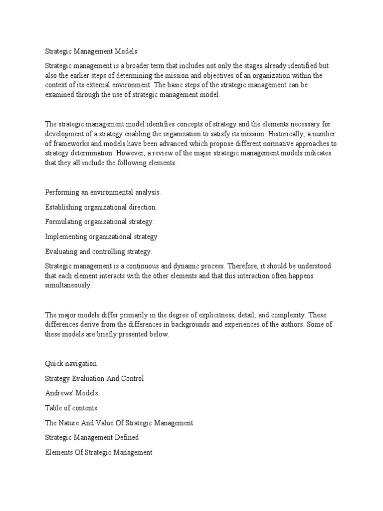 Strategic Management Models | PDF | Strategic Management | Systems Science