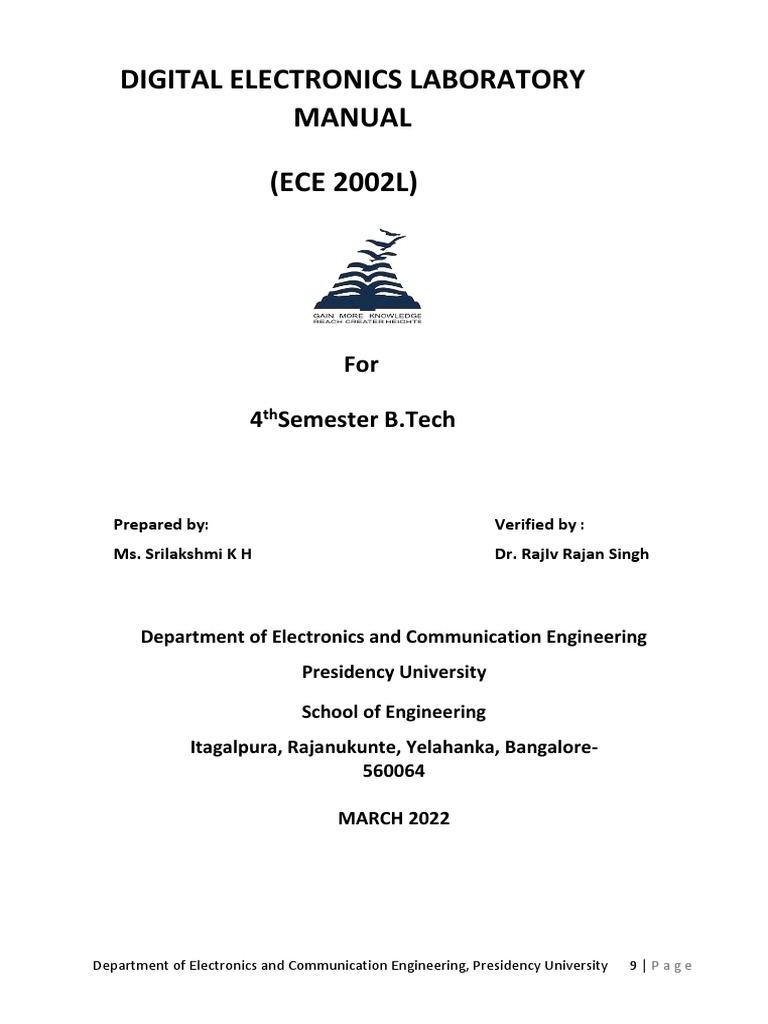 Digital Electronics Laboratory Manual (ECE 2002L) For 4 Semester B