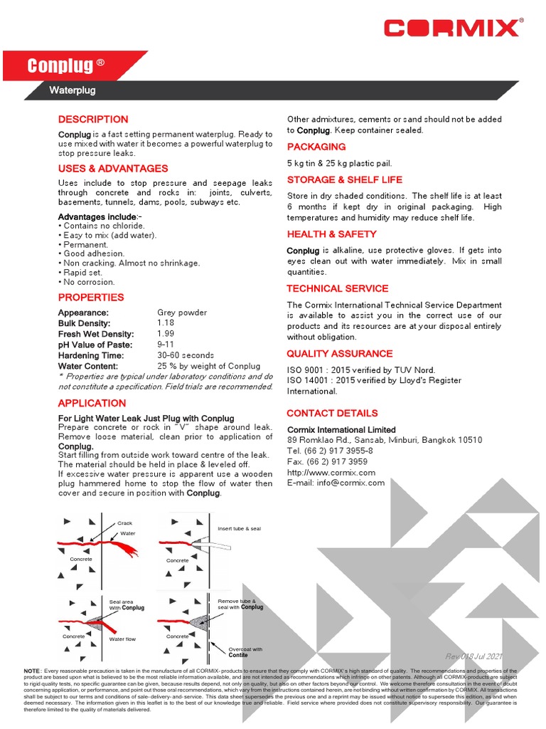 TDS-EN-Conplug - Rev 018-Jul21 | PDF | Concrete | Water