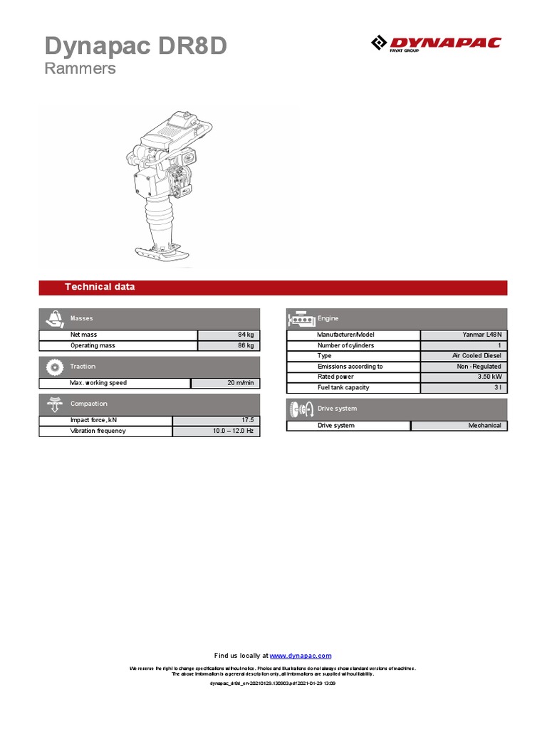 Dynapac DR8D Dynapac DR8D: Rammers Rammers | PDF | Diesel Engine | Vehicles