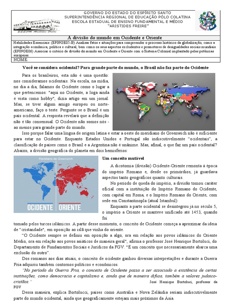 Divisão do Mundo: Ocidente e Oriente | PDF | Mundo ocidental | Brasil