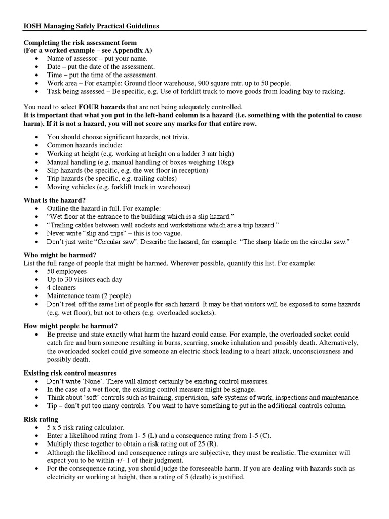 IOSH Risk Assessment Guidelines | PDF | Risk | Occupational Safety And ...