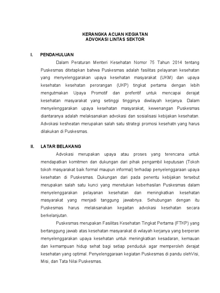 Kerangka Advokasi Lintas Sektor 2021 | PDF