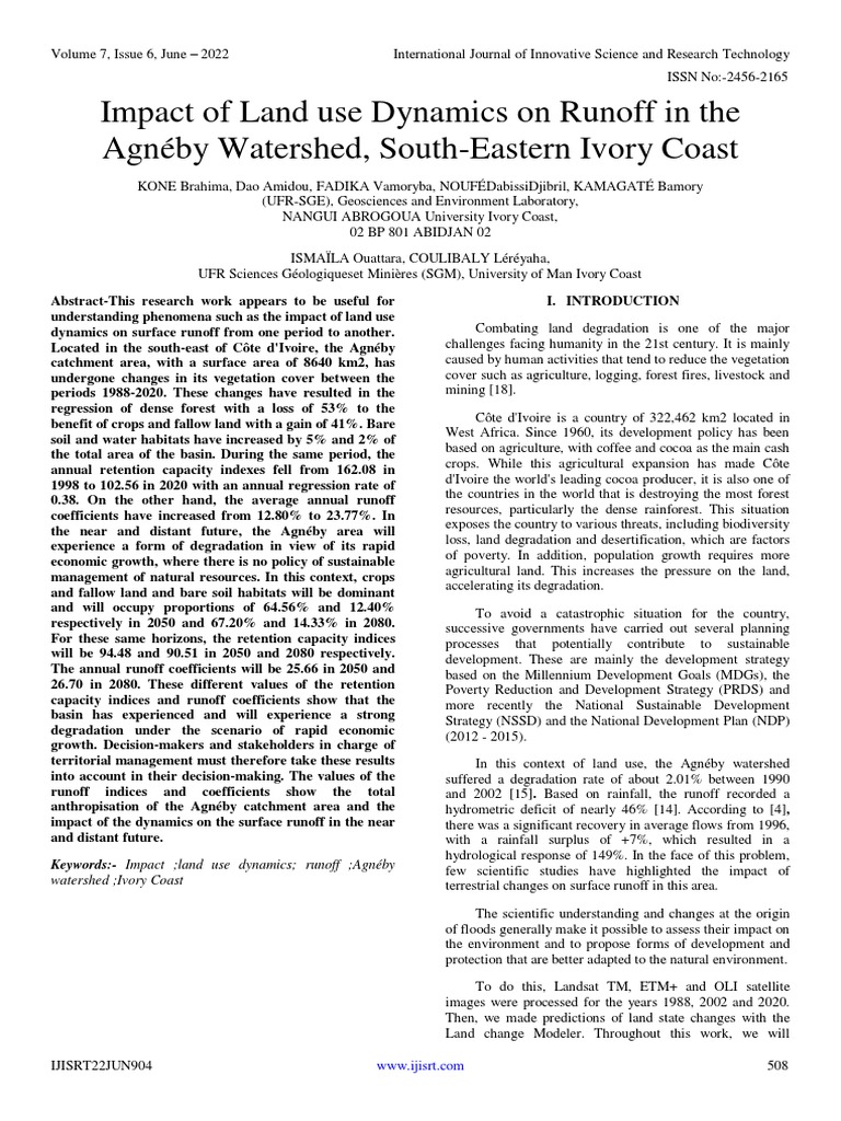 Impact of Land Use Dynamics On Runoff in The Agnéby Watershed, South ...