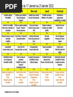 Semaine Du 17 Janvier Au 21janvier 2022: Lundi Mardi Mercredi Jeudi Vendredi