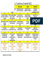 Semaine Du 17 Janvier Au 21janvier 2022: Lundi Mardi Mercredi Jeudi Vendredi