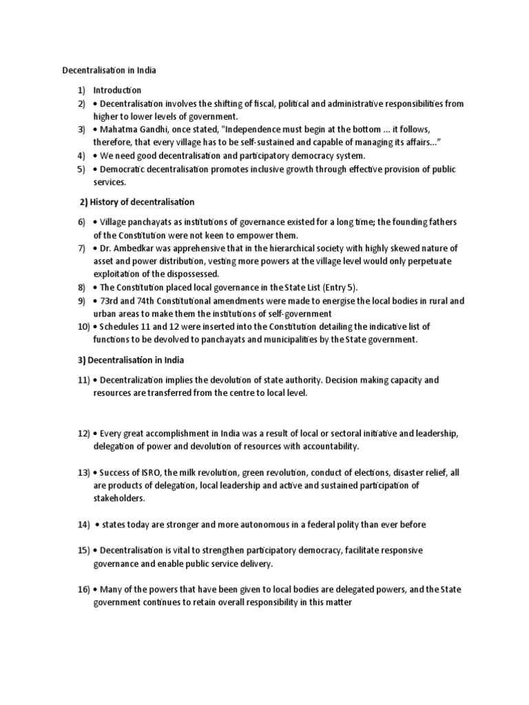 Decentralization in India: Key Insights | PDF | Decentralization ...