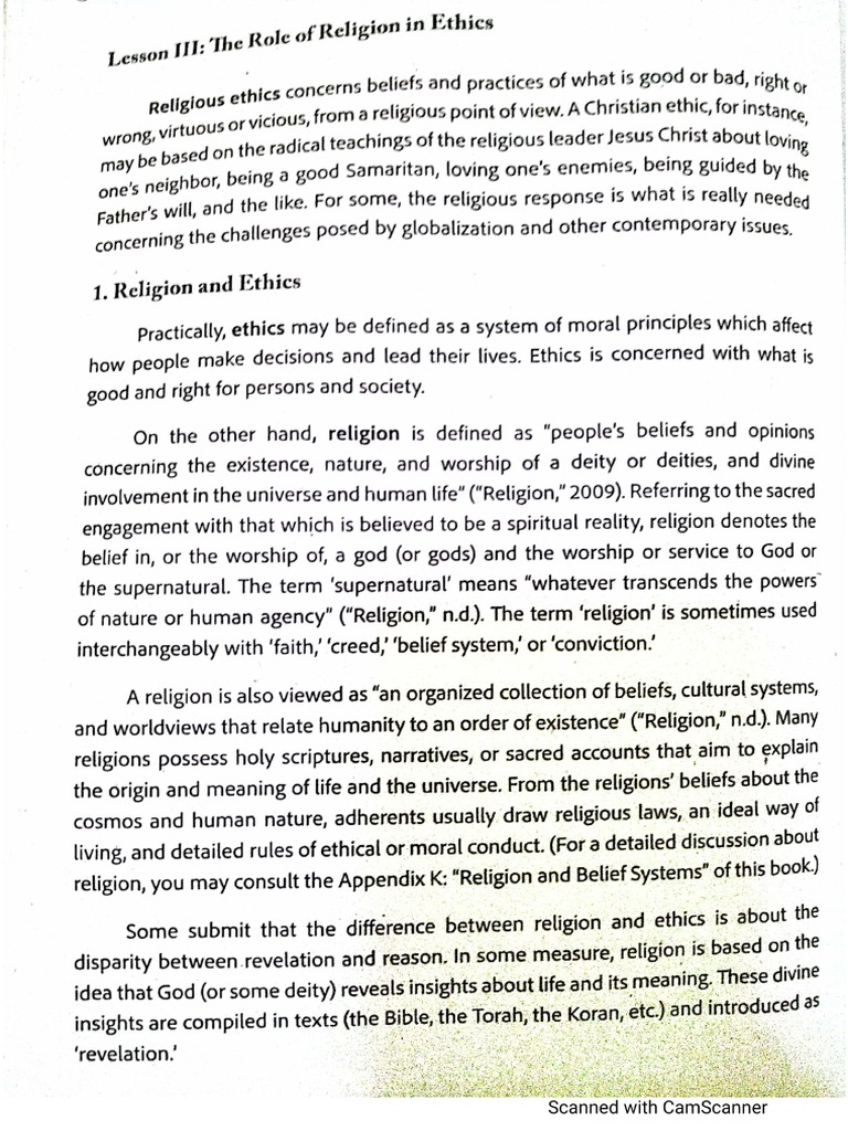 Lesson III The Role of Religion in Ethics | PDF