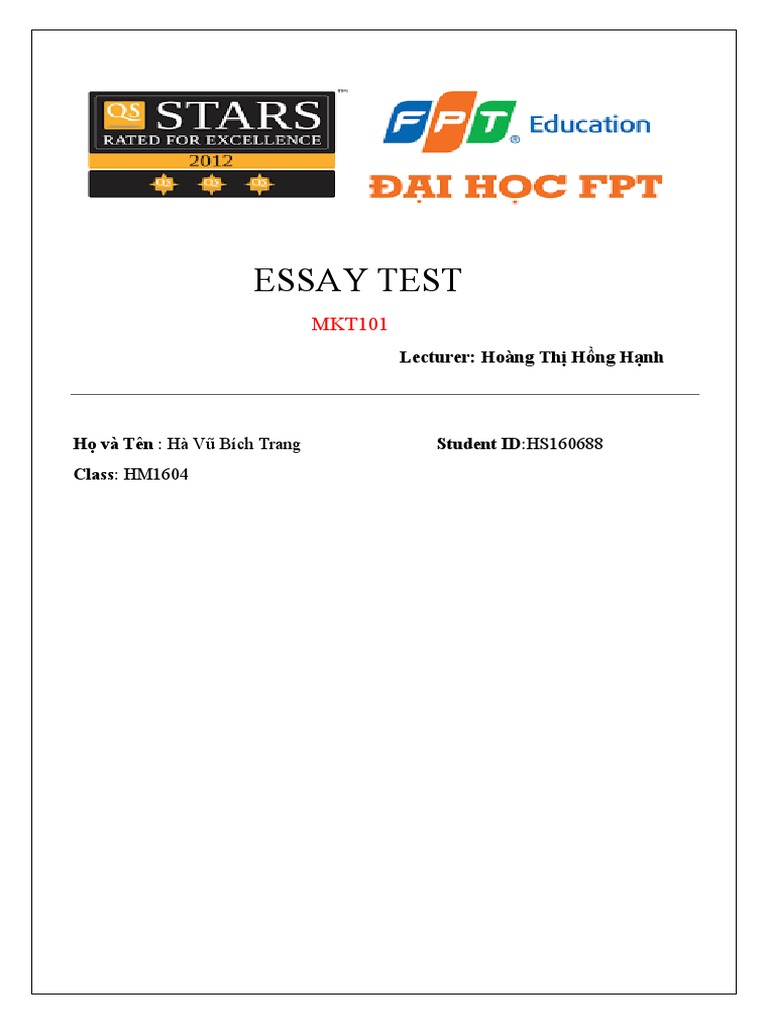 Essay Test: Lecturer: Hoàng Thị Hồng Hạnh | PDF | Technology & Engineering