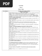 Lesson Plan Class X Subject - Maths No. of Classes Teaching and Learning Activities