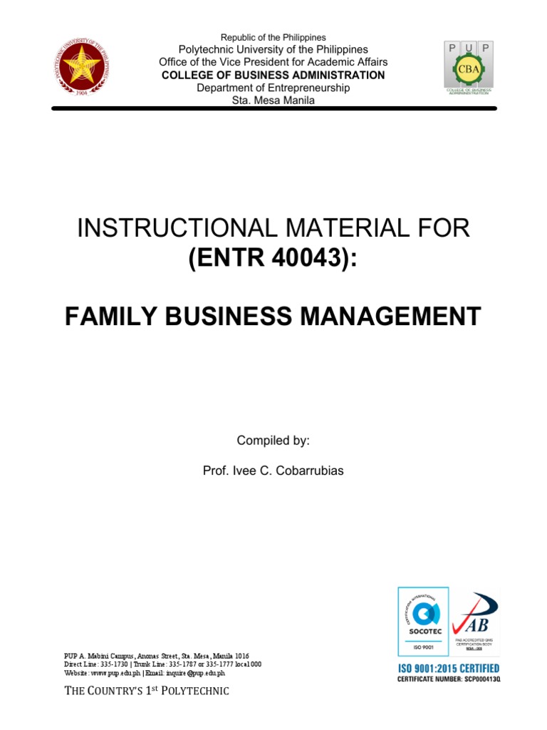 Family Business Management PDF Entrepreneurship Family