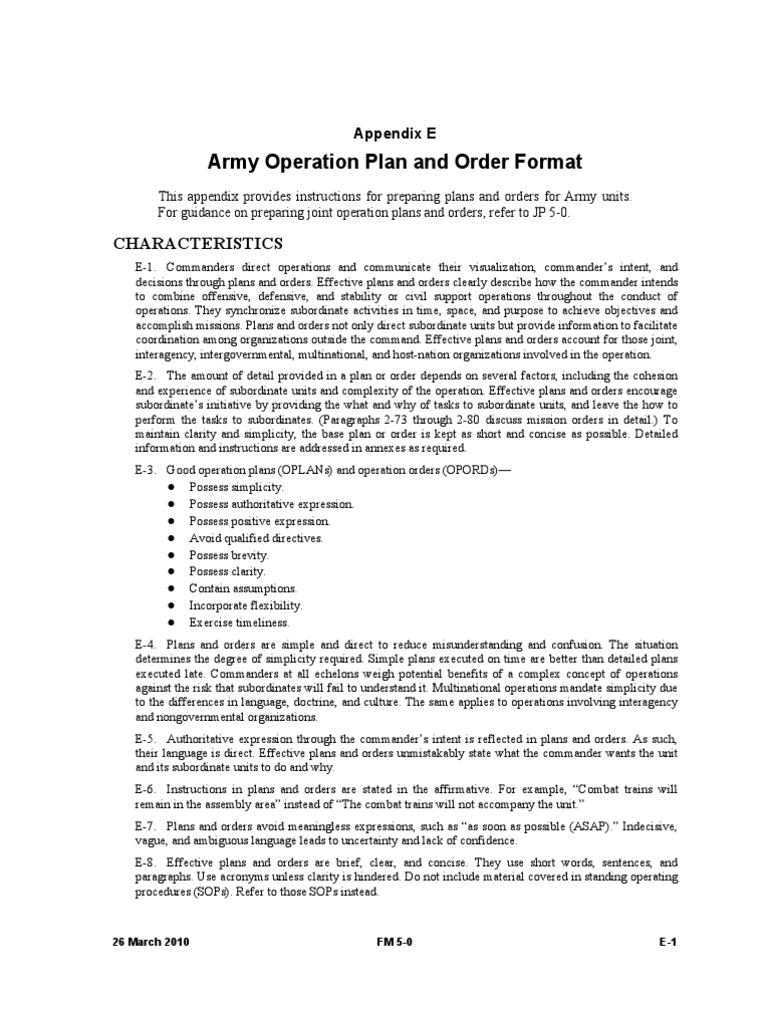 Army Operation Plan and Order Format | PDF | Staff (Military ...