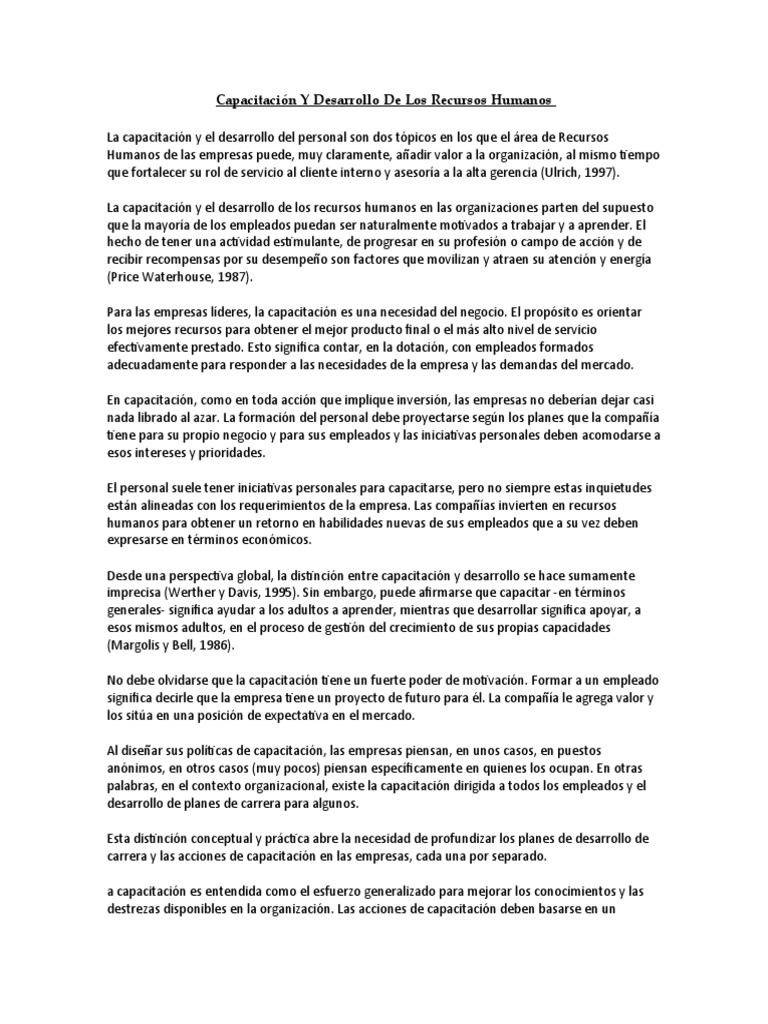Capacitación Y Desarrollo de Los Recursos Humanos | PDF | Gestión de ...