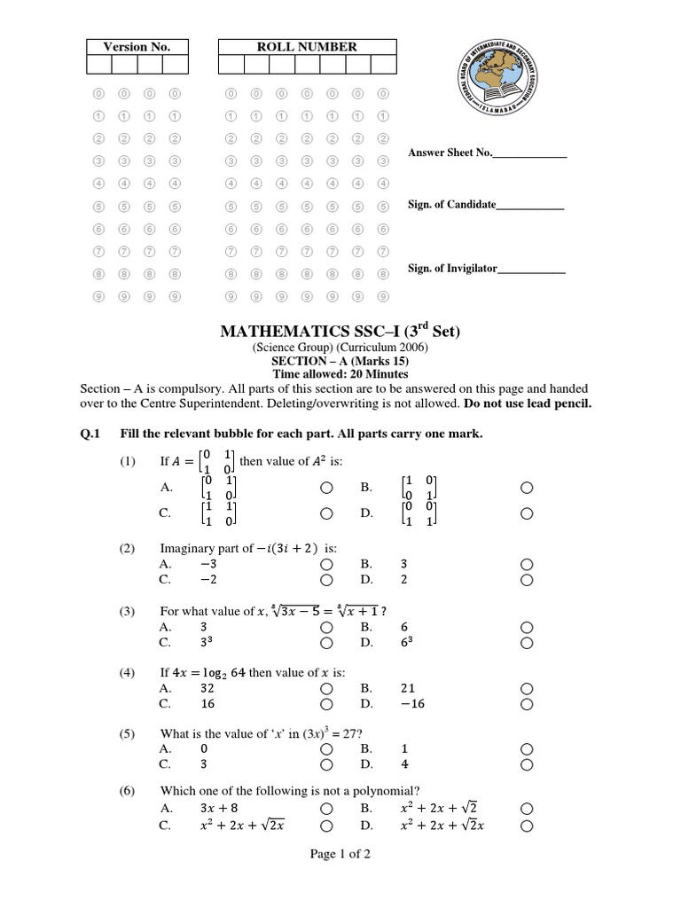 SSC Mathematics Model Question Paper | PDF | Complex Number | Triangle