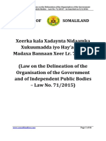 REPUBLIC OF SOMALILAND Xe (Law On The Delineation of The Organisation of The Government and of Independent Public Bodies - Law No. 71/2015)