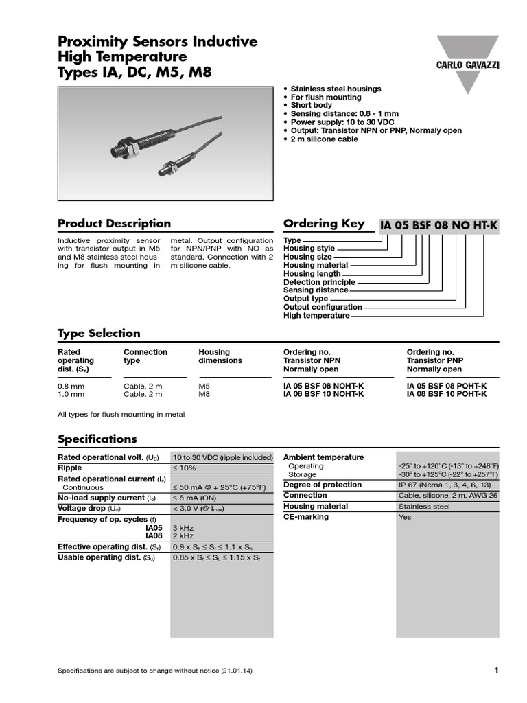 High Temp Inductive Proximity Sensors | PDF | Bipolar Junction ...