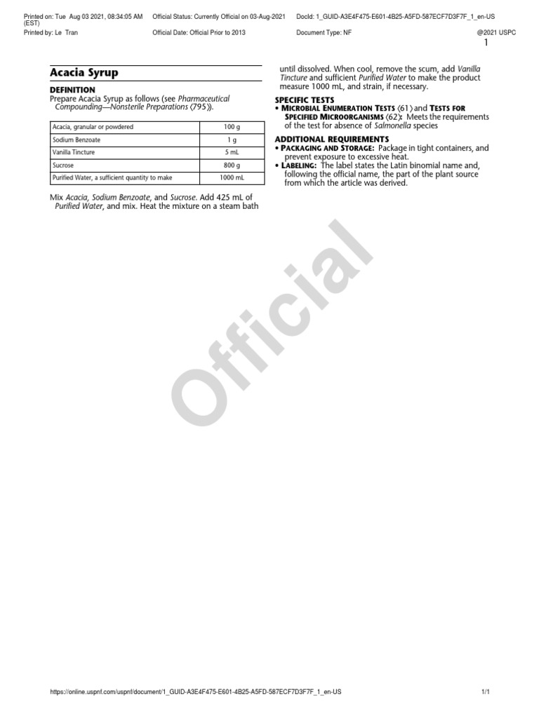 Acacia Syrup PDF Purified Water Chemistry