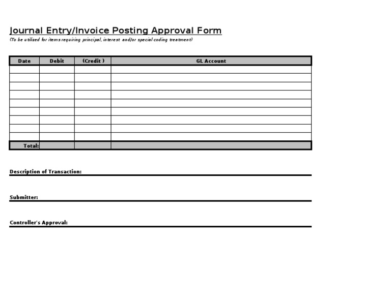 Journal Entry Approval Form Template | PDF | Finance & Money Management