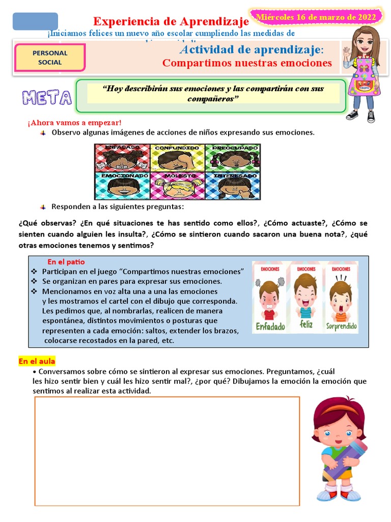 Compartiendo Nuestras Emociones en Clase | PDF | Las emociones ...