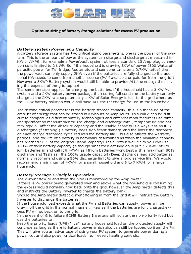 Battery Sizing for Home Solar Systems | PDF | Photovoltaics ...