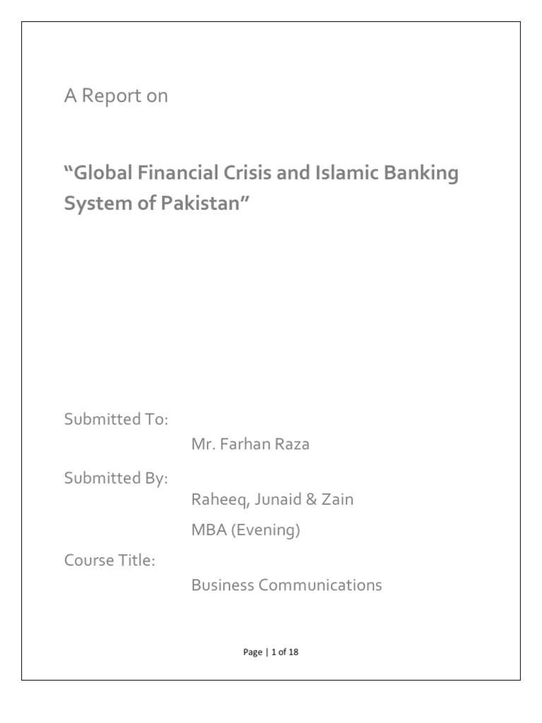 A Report On: Ǳglobal Financial Crisis and Islamic Banking System of ...