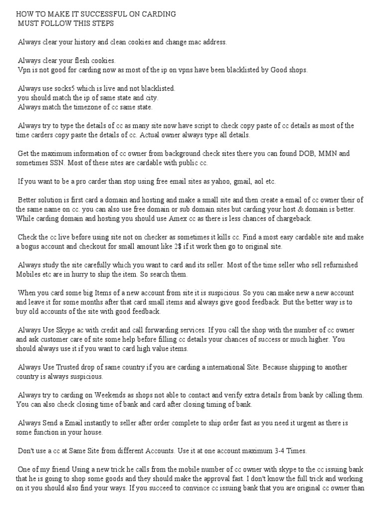 Carding Tips PDF Service Industries