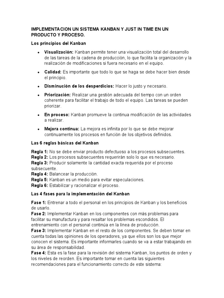 Implementacion Un Sistema Kanban y Just in Time en Un Producto y ...