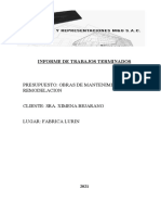 Informe de trabajos terminados de mantenimiento y remodelación en fábrica Lurin