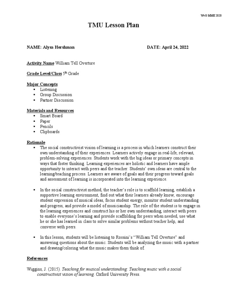 Tmu Lesson Plan Pdf Constructivism Philosophy Of Education Learning