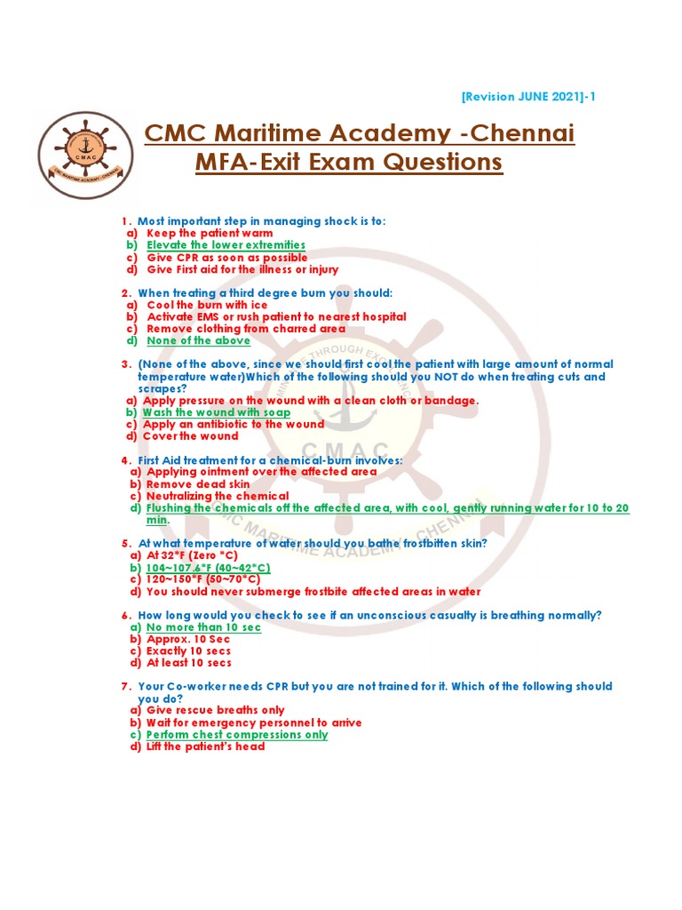 CMC Maritime Academy - Chennai MFA-Exit Exam Questions: (Revision JUNE ...