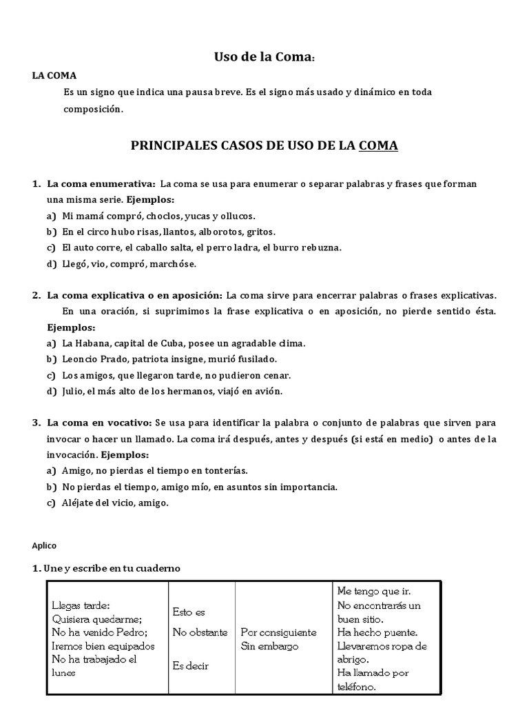 Ejercicios sobre el uso de la coma | PDF