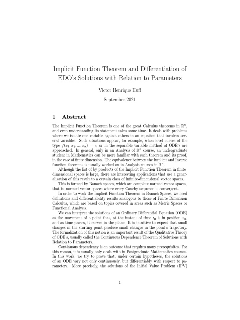 Implicit Function Theorem in ODEs | PDF | Ordinary Differential ...