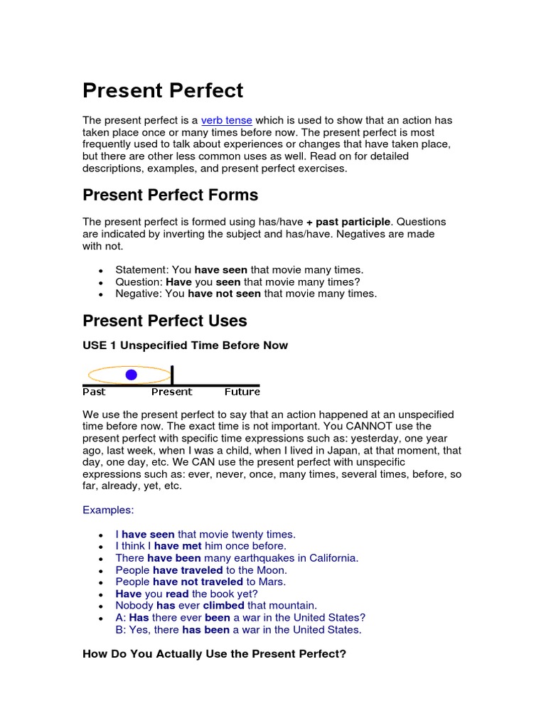 Understanding Present Perfect Tense | PDF | Verb | Experience