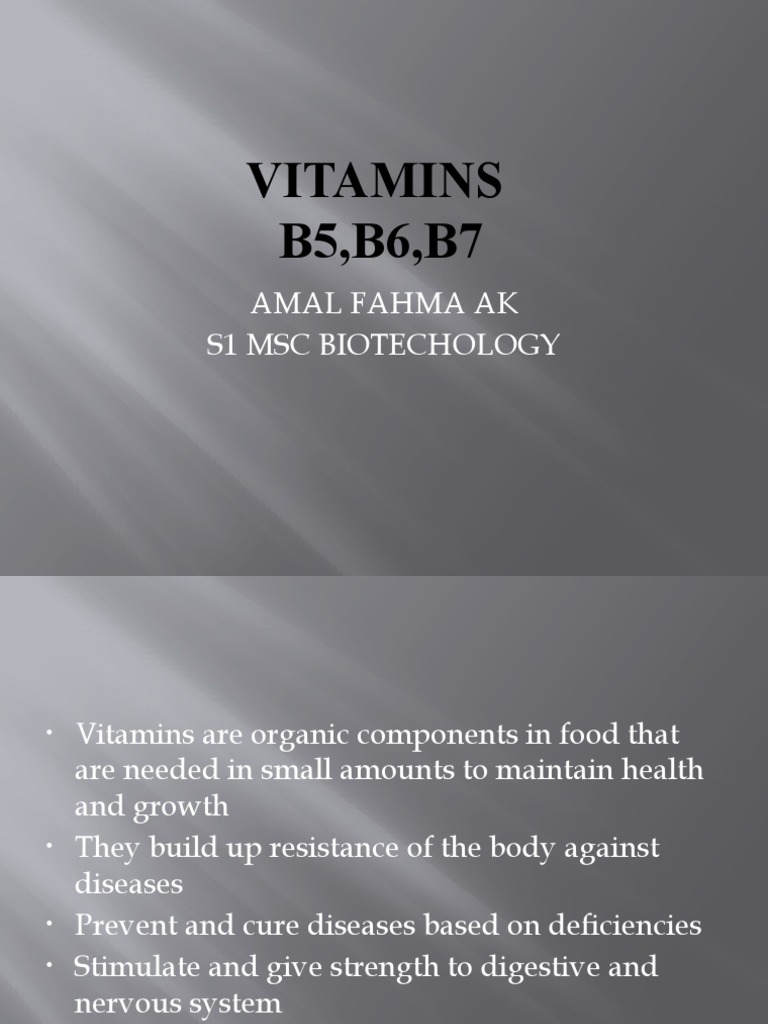Vitamins B5, B6, B7 Amal Fahma Ak S1 MSC Biotechology PDF