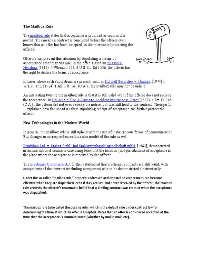 Mail Box Rule PDF Offer And Acceptance Legal Ethics