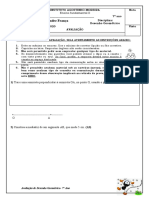 Avaliação 7º Ano Desenho Geométrico - 2020