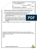 Prova de Recuperação 9º Ano Matemática - 3º Bimestre 2017