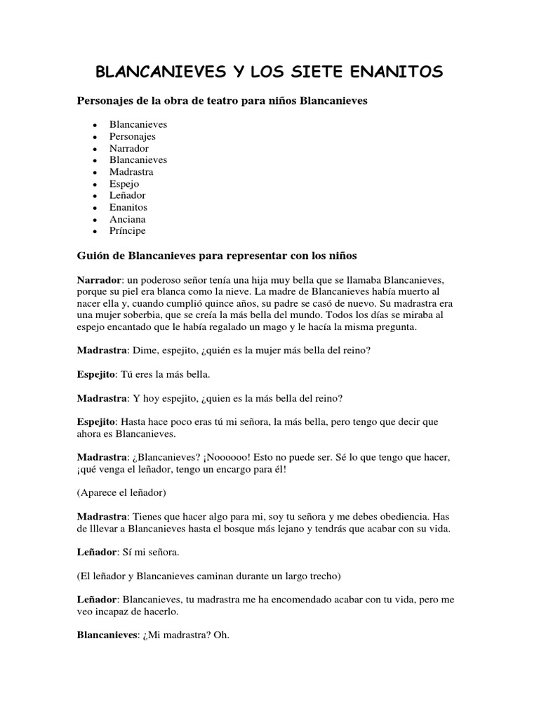 BLANCANIEVES Y LOS SIETE ENANITOS GUION PDF Blanco como la nieve