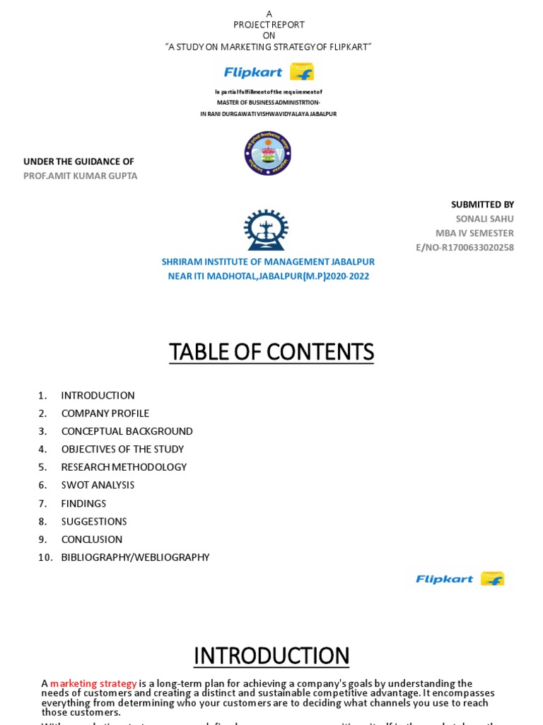 A Project Report On A Study On Marketing Strategy Of Flipkart Pdf