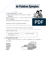 Ficha Familia de Palabras Ejemplos para Cuarto de Primaria